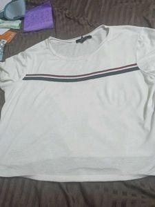 Classic White Tee with Stripe Detail
