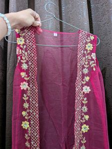 Embroidered Rose pink three piece dress