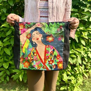 Brand new Handpainted Large spring Girl tote bag