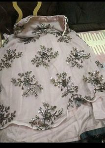 Beaded work off white lehanga
