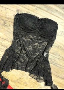 Black Lace Strapless Corset Top