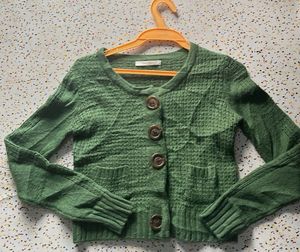Green Knit Button-Down Cardigan