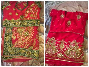 Stunning Red Embroidered saree combo 2