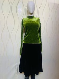 Two piece green colour top with skirt dress