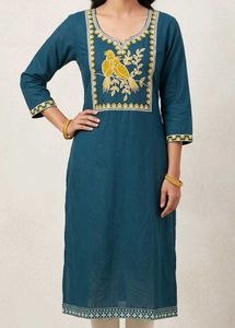 Teal Embroidered Bird Kurta