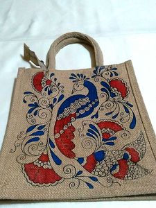 New Hand-Painted Jute Tote Bag