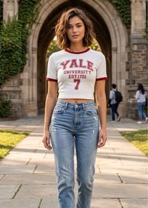 Retro Yale University Graphic Cropped T-Shirt