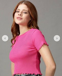 Ribbed Pink Lettuce Hem Top