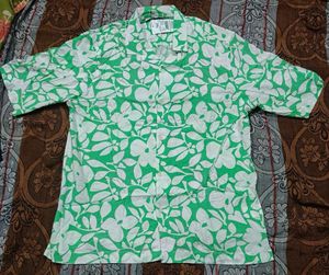 Green Floral Print Button-Up Shirt