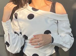 Silk one shoulder down polka dot top