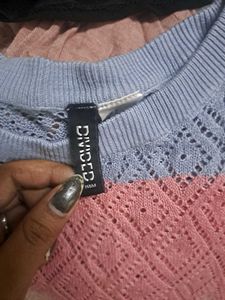 Crocheted Striped Short Sleeve Top