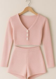 Blush Pink Ribbed Co-ord Set