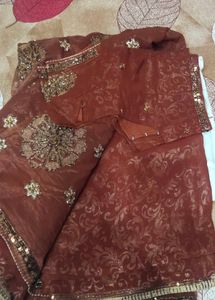 Elegant Brown Embroidered Saree