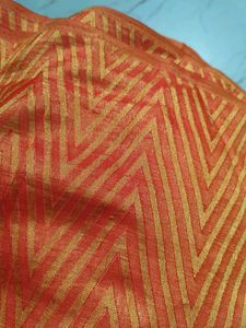 Vibrant Orange Geometric Print Saree