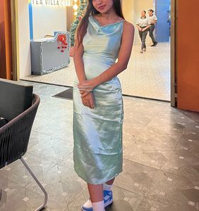 Elegant Satin Cowl Neck Midi Dress