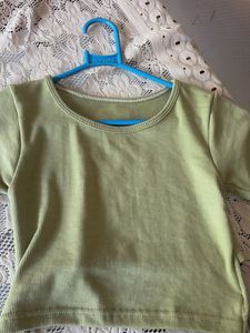 Olive Green Cropped T-Shirt with Tie Back