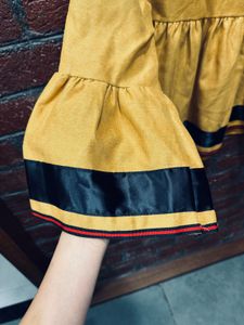 Mustard Yellow Flared Kurta with Ribbon Detail