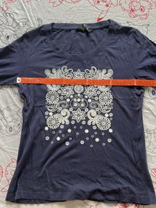 Navy Blue Graphic Print Long Sleeve Top