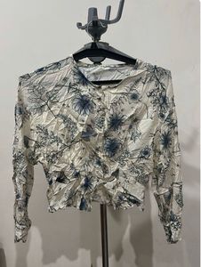 Crinkled Floral Long Sleeve Top