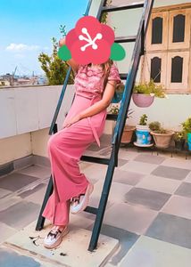 Chic Pink Jumpsuit with Textured Top