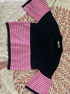 Pink Striped Sleeve Top