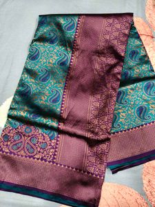 Elegant Teal & Purple Paisley Saree