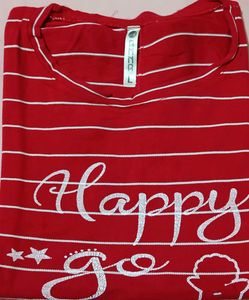 Red Striped "Happy Go" T-Shirt