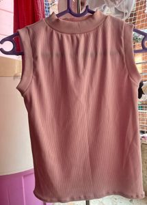 Cute Pink Ribbed Mock Neck Top💞