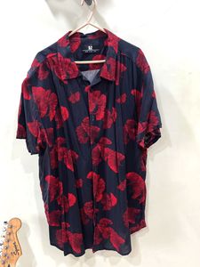 Men's Navy & Red Leaf Print Shirt