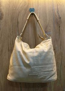 Stylish Beige Croc-Embossed Handbag