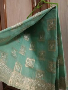 Elegant Mint Green Saree with Gold