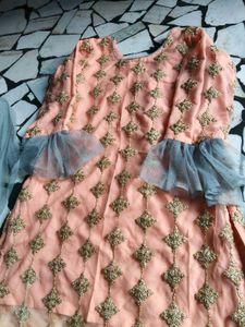 Elegant Peach Kurta Set with Grey Sharara