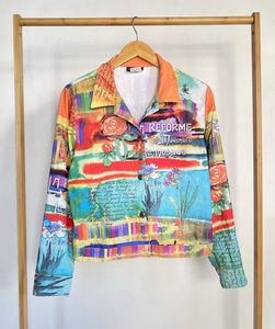 Y2K vibrant poetry print suede jacket