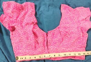 Pink Printed Blouse With Lining And Short Sleeves