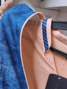 Peach Kurta with Blue Tie-Dye Shrug