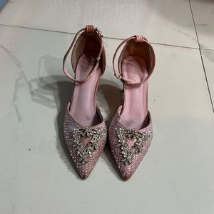 Elegant Pink Jeweled Heels