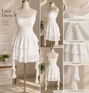 White Lace Asymmetrical Mini Dress