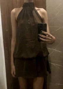 Littlebox brown chic halter neck tiered mini dress