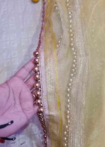 Elegant heavy Yellow Dupatta with Pearl
