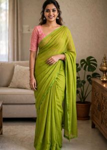 Vibrant Green Saree with Pink Blouse