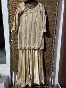 Elegant Gold Sequin Kurta &amp; Palazzo Set