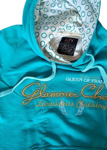 Women Sea Green Hoodie With Printed Cap