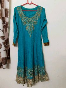 Elegant Teal Kurta with Gold Embroidery
