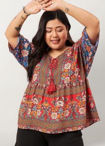 Boho Floral Print Kimono Plus Size Top