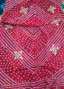 Red bandhani dupatta with embroidery work