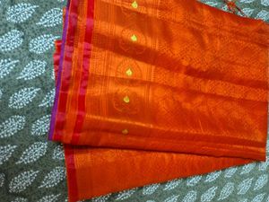 Vibrant Orange &amp; Purple Silk Saree