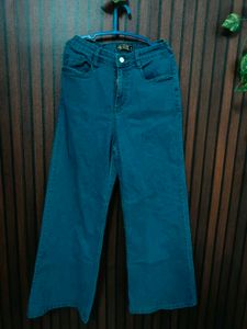 Teal Wide-Leg Denim Jeans
