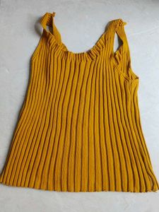 Yellow Ribbed Button-Up Tank Top