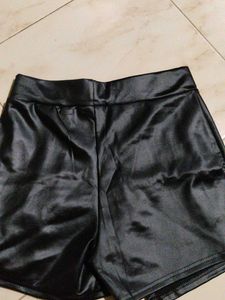 Black Faux Leather Button Skort