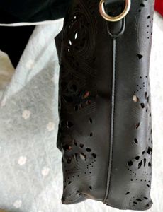 DAYNA KORR  Black Laser-Cut Tote Bag